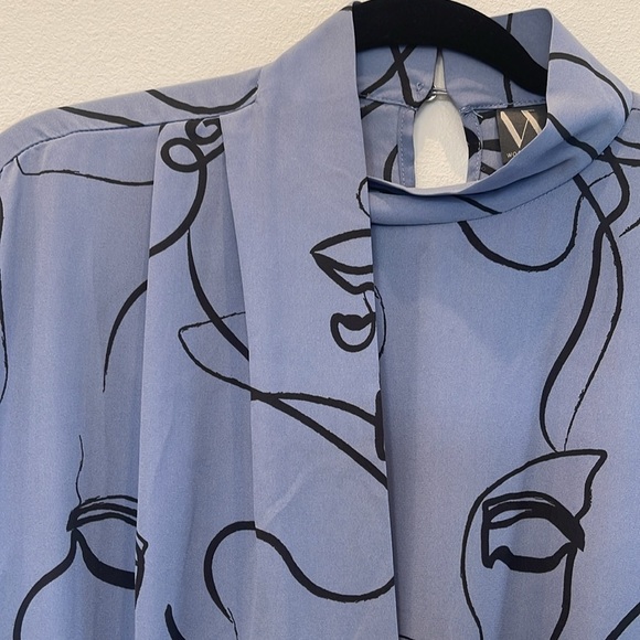 Wortington Abstract Painting Print Blue Blouse Size L - Picture 4 of 8